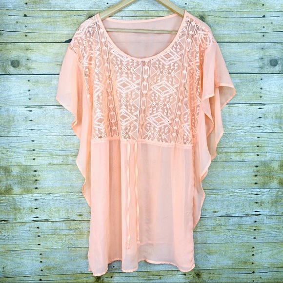 Other - Coverup Dress Coral Peach Crochet Lace Bust Large